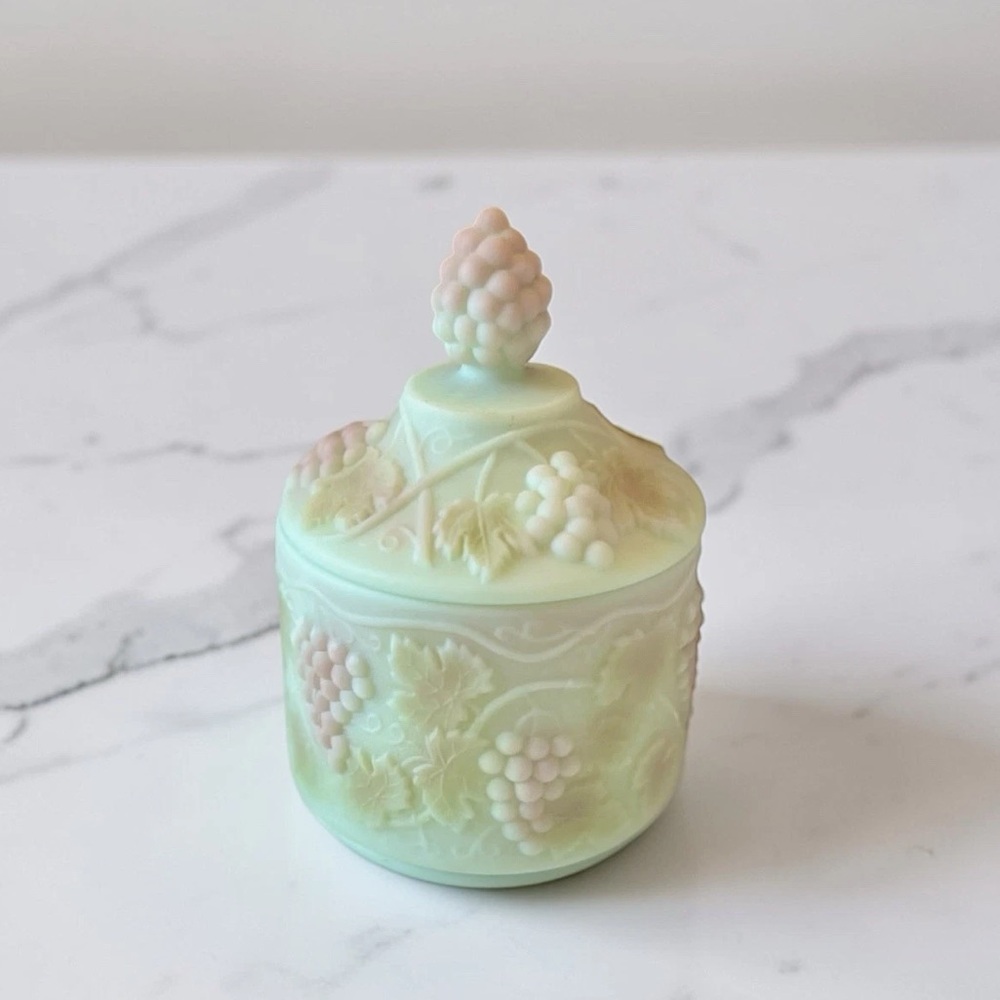 Rare Fenton Burmese Lotus Mist Grape & Cable Tobacco/Candy Jar & Lid